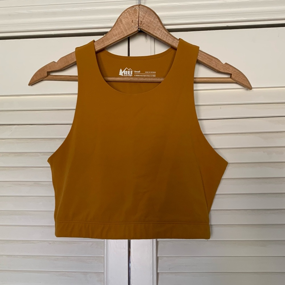 REI Mustard High Neck Sports Bra Size Small